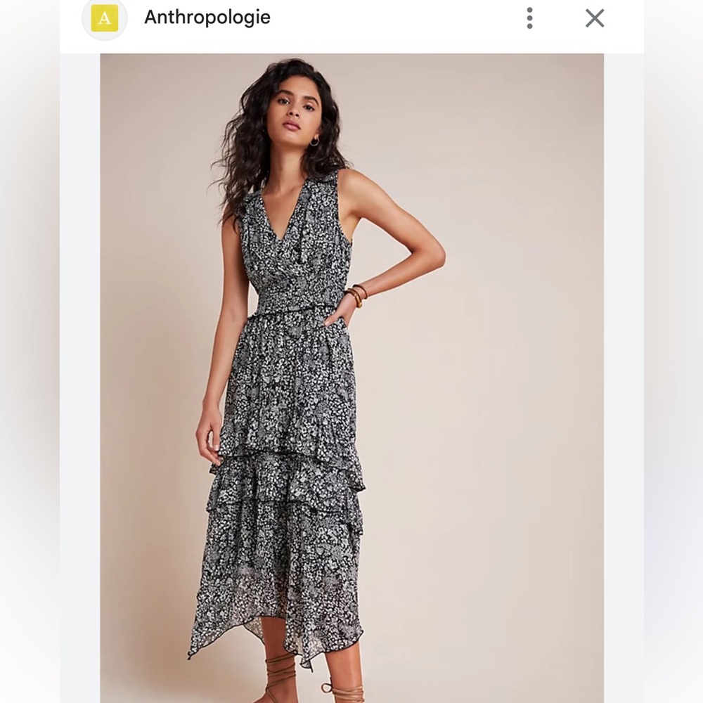 Anthropologie Black and White Floral High Low Dress